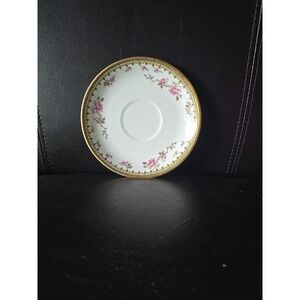 Antique Haviland France Limoges 5.5" saucer / pink roses w gold rim /‎ NICE